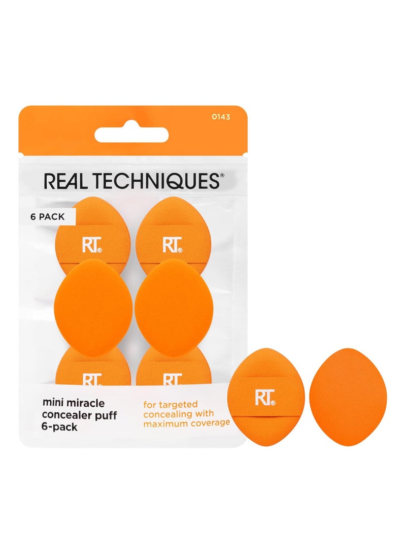 Real Techniques Mini Miracle Concealer Puffs Small Makeup Puff For Liquid & Cream Foundation & Concealer, Targeted Concealing Under Eyes & Blemishes, Travel Friendly, Vegan, & Cruelty Free 6 Count