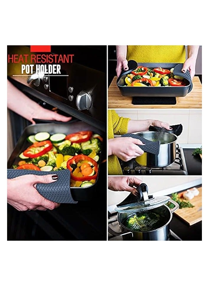 Silicone Mat, Heat Resistant Kitchen Hot Pot Holder Pad 4 Pack, Non Slip Countertop Protector Double as Jar Opener, Drying Mat