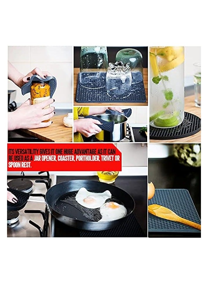 Silicone Mat, Heat Resistant Kitchen Hot Pot Holder Pad 4 Pack, Non Slip Countertop Protector Double as Jar Opener, Drying Mat