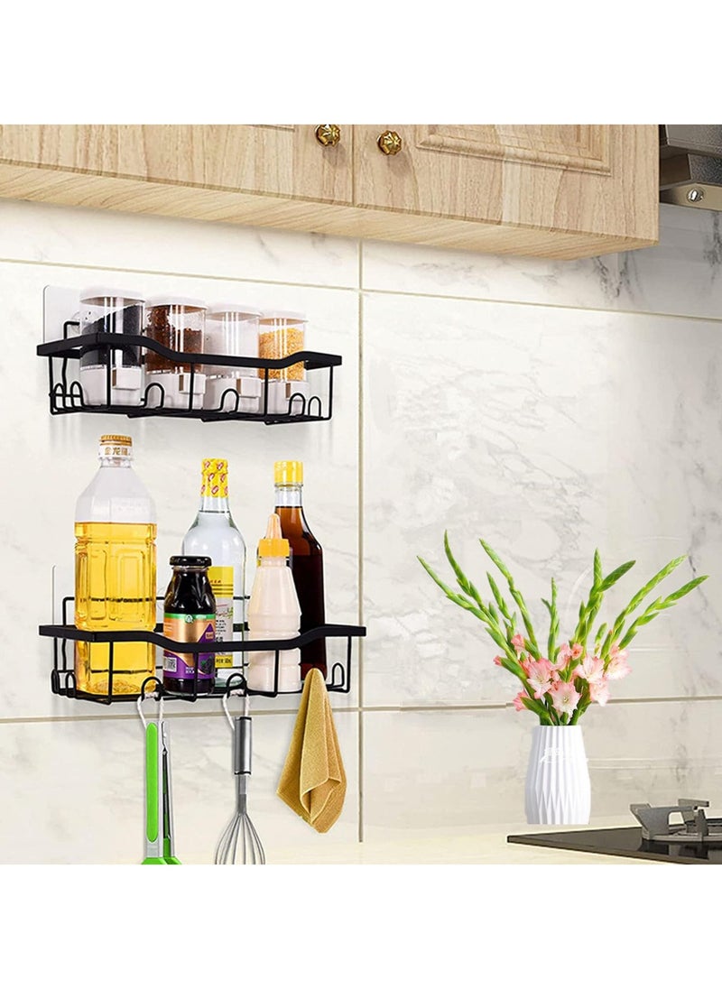 2 Pack Shower Caddy, Shower Shelf Stainless Steel Adhesive Wall Mounted with 14 Hooks, Bathroom Storage Organiser for Bathroom Kitchen, for Bathroom & Kitchen Storage