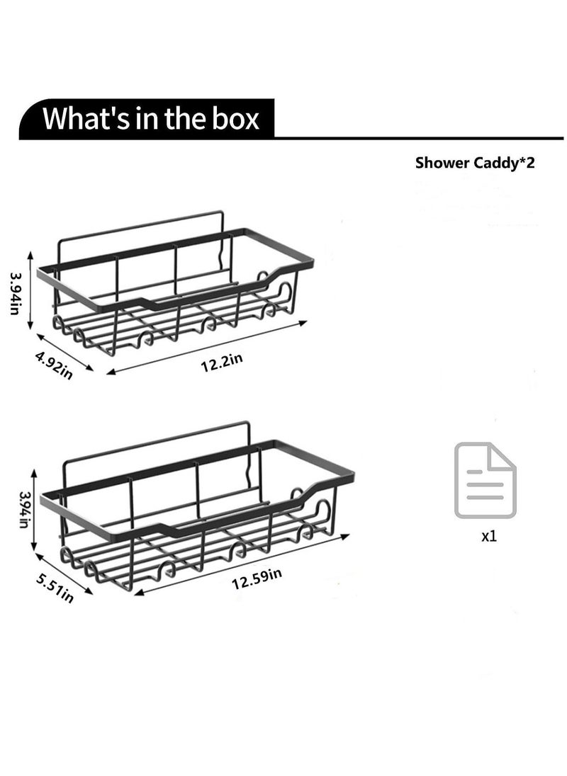 2 Pack Shower Caddy, Shower Shelf Stainless Steel Adhesive Wall Mounted with 14 Hooks, Bathroom Storage Organiser for Bathroom Kitchen, for Bathroom & Kitchen Storage