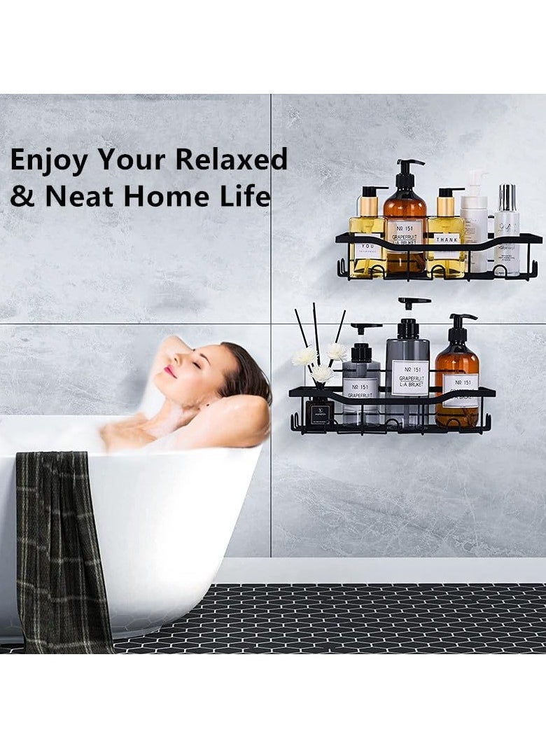 2 Pack Shower Caddy, Shower Shelf Stainless Steel Adhesive Wall Mounted with 14 Hooks, Bathroom Storage Organiser for Bathroom Kitchen, for Bathroom & Kitchen Storage