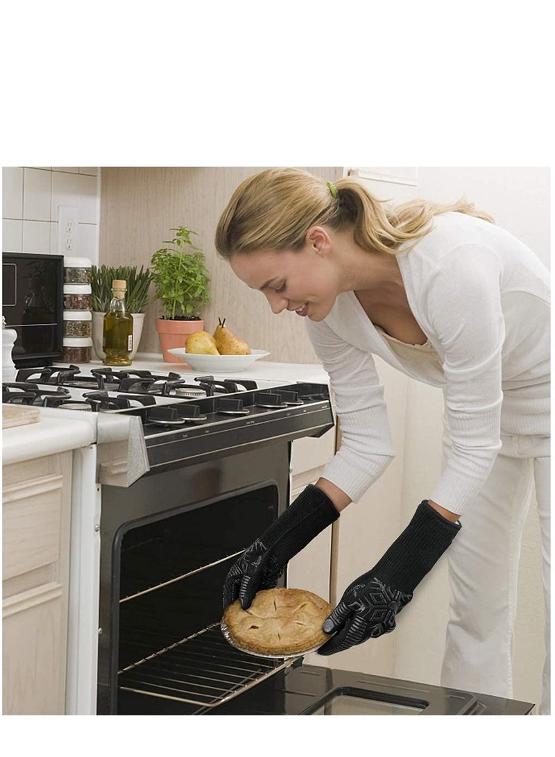 Ultra-Long Silicone BBQ Gloves with Non-Slip Grip, 1472℉/800℃ Heat Resistant for Grilling, Baking, Cooking, Smoking, and Welding - 14 Inch Black Wrist Guard.