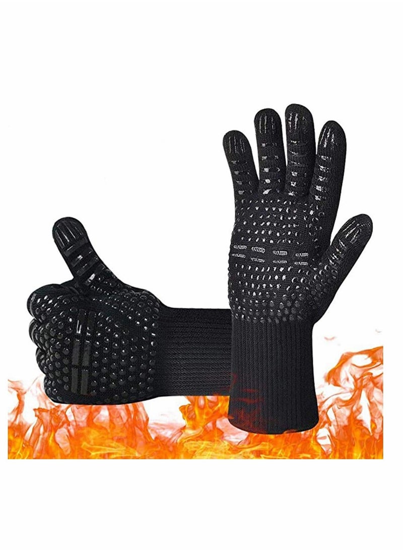 BBQ Grill Gloves, 932°F Extreme Heat Resistant Oven Mitts, Silicone Non-slip Kitchen Cooking Gloves for Barbecue, Cooking, Baking, Grilling, BBQ, 1 pair