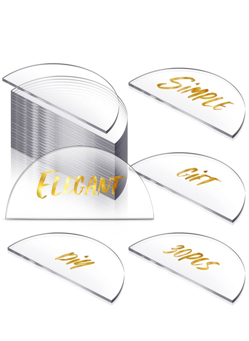 30 Pcs Clear Acrylic Wedding Place Cards, Half Circle Acrylic Sign DIY Blank Semicircle Acrylic Table Numbers for Wedding DIY Table Setting Banquet Party Decorations (5 x 10cm)