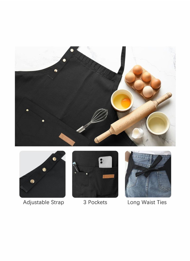 2 Pack Kitchen Apron for Women, Unisex Adjustable Cooking Apron with Pockets, Canvas Waterproof Apron for Home Kitchen, Restaurant, Coffee House