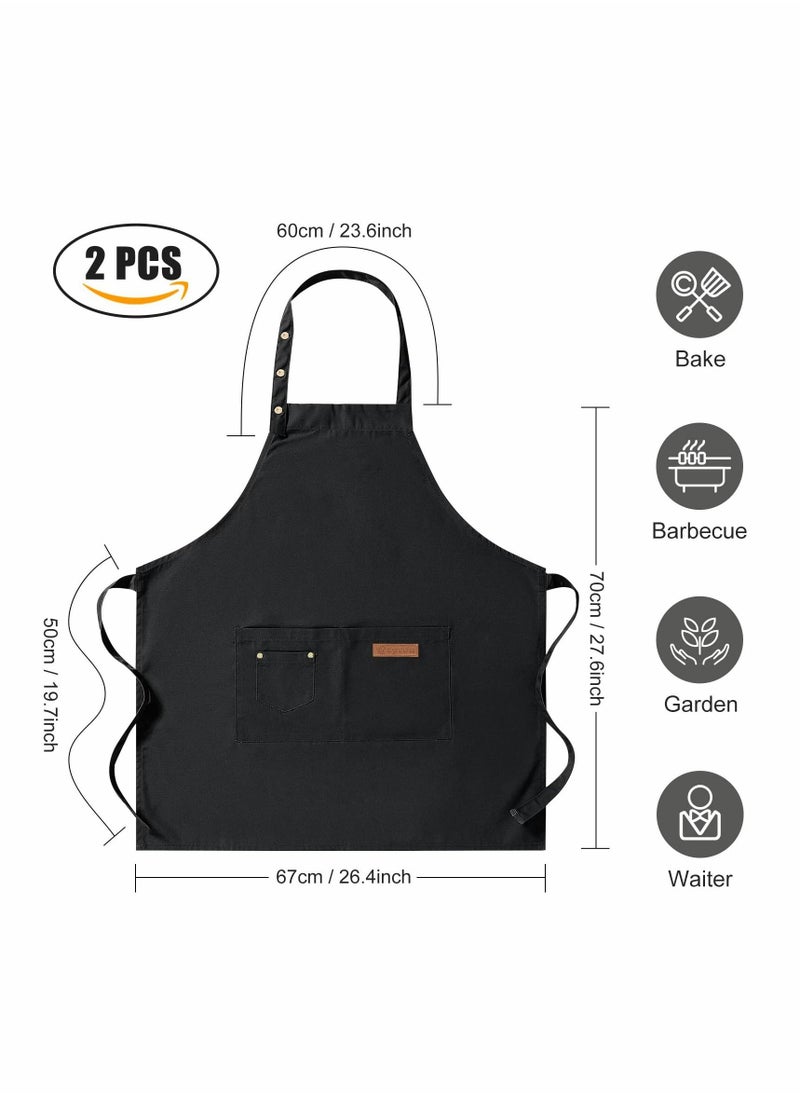 2 Pack Kitchen Apron for Women, Unisex Adjustable Cooking Apron with Pockets, Canvas Waterproof Apron for Home Kitchen, Restaurant, Coffee House