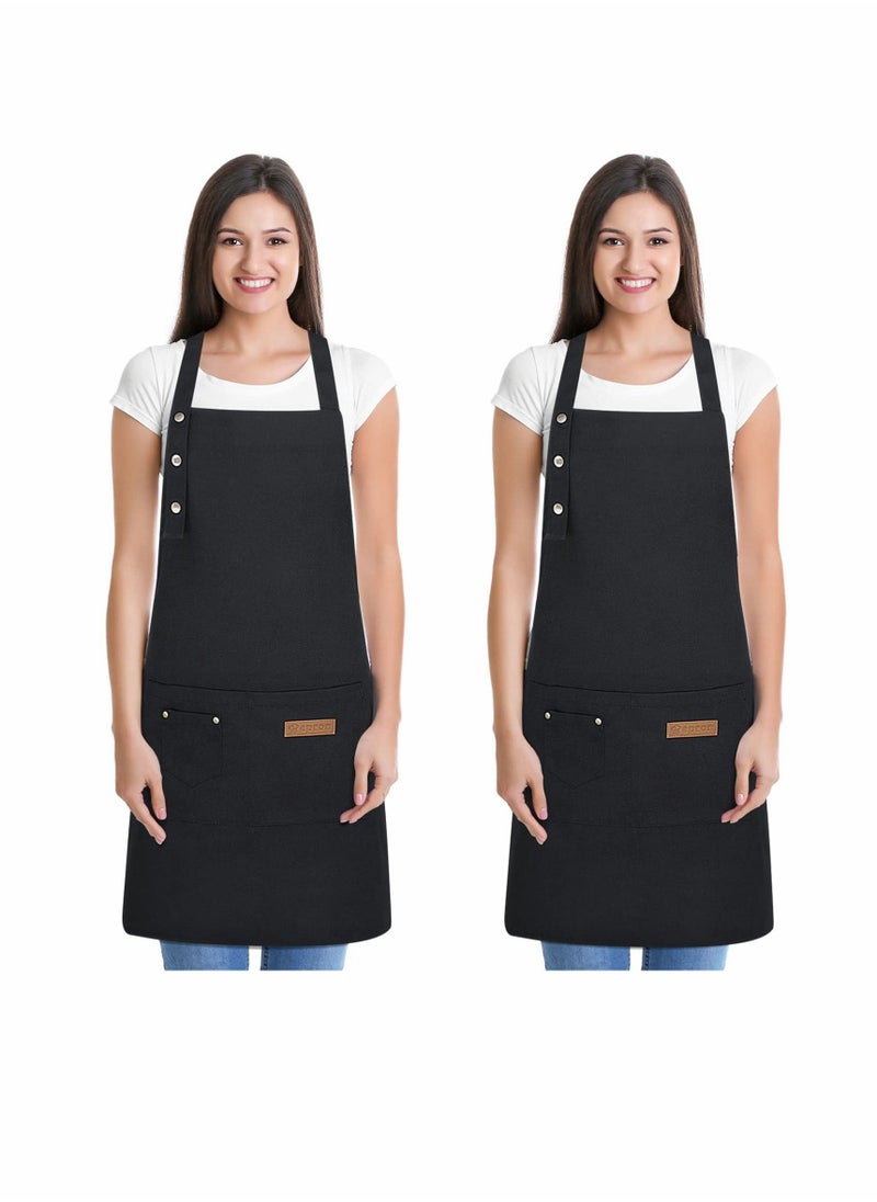 2 Pack Kitchen Apron for Women, Unisex Adjustable Cooking Apron with Pockets, Canvas Waterproof Apron for Home Kitchen, Restaurant, Coffee House