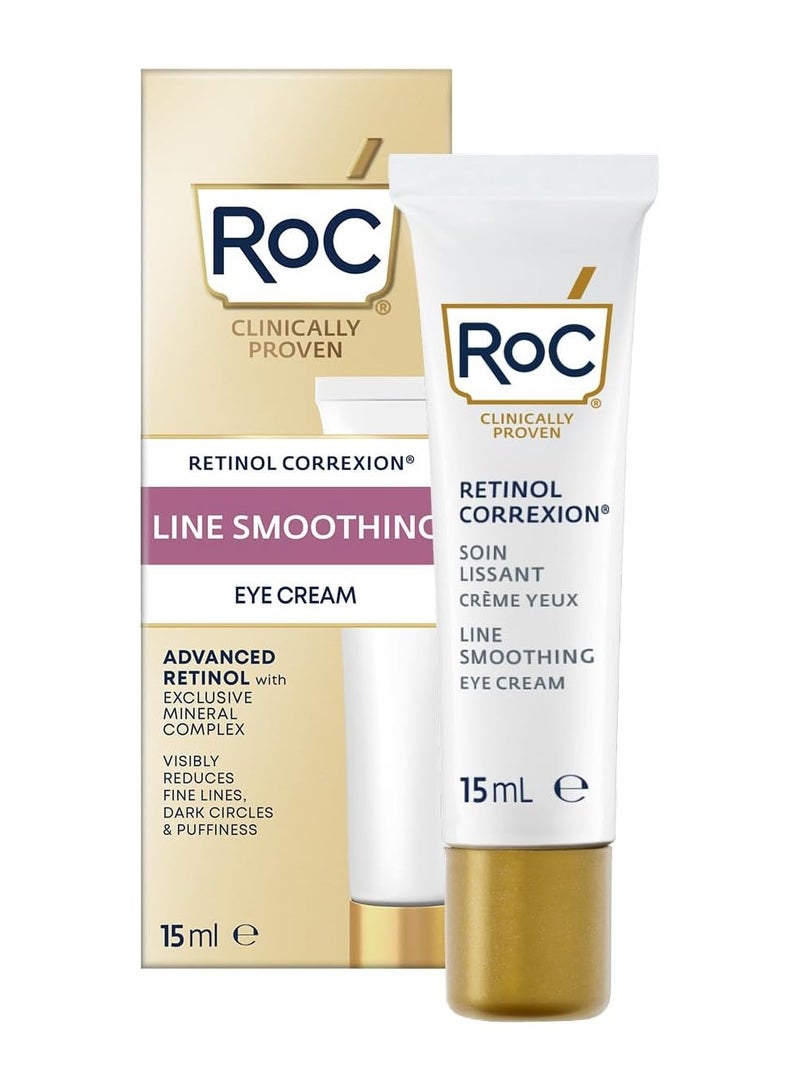 RoC Retinol Correxion Line Smoothing Eye Cream Reduces Puffiness and Dark Circles Anti Wrinkle and Anti Aging Treatment for the Delicate Eye Area 15ml