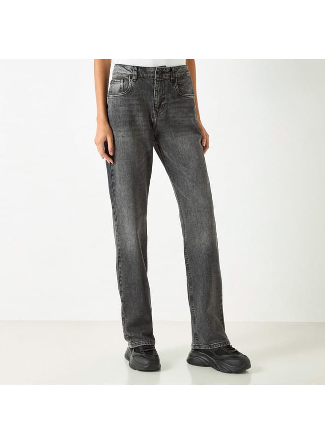 Lee Cooper Solid Straight Fit Jeans with Pockets