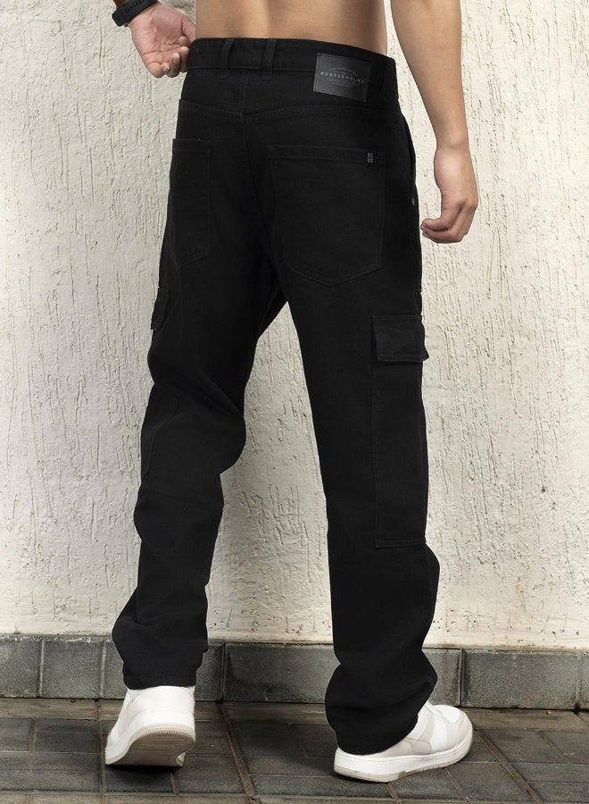 Men Black Jeans - Relaxed Tapered Fit for Everyday Use