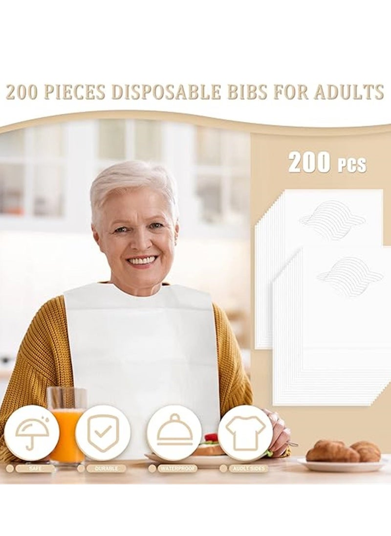 Disposable Bibs for Adults, Plastic Disposable Bibs 14 x 24 Proper Size Fits Most Adults and Elderly, Water Resistant Disposable Adult Bibs for Elderly, 200 Pcs