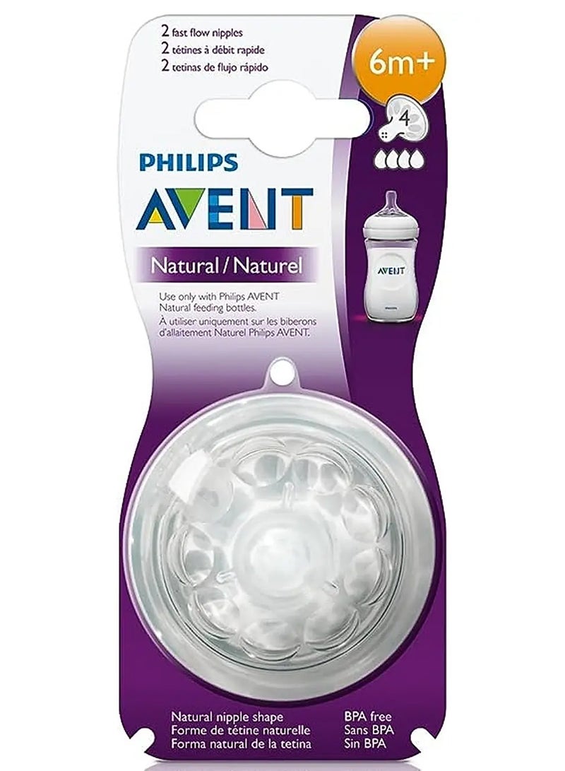 Pack Of 2 Natural Feeding Teats Fast Flow 6 Months Plus  - Clear