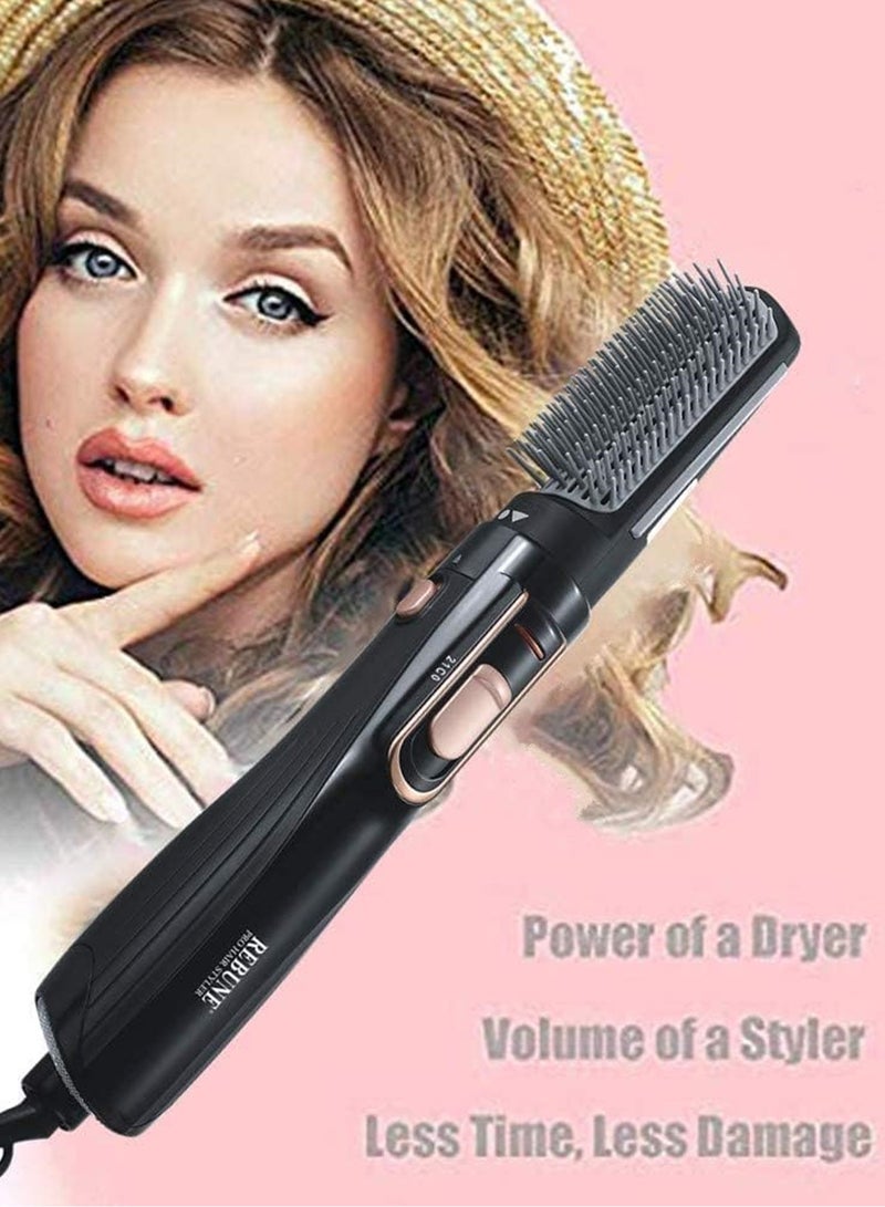 RE-2025-2Plus 1200W Hot Air Hair Styler 3 In 1 High-Speed Motor Hair Dryer Brush With 2 Attachments Black/Gold