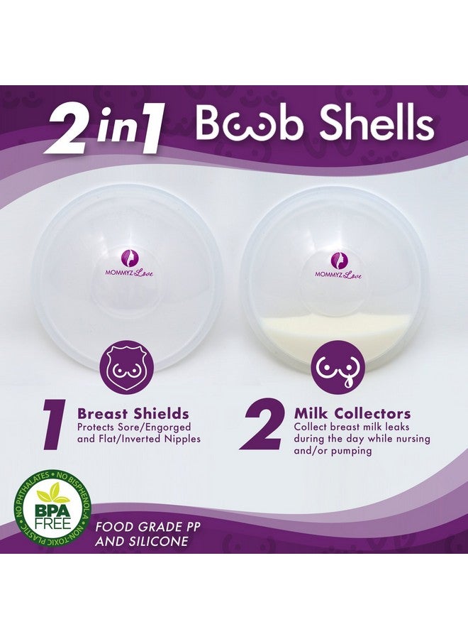 Breast Shell & Milk Catcher For Breastfeeding Relief (2 In 1) Protect Cracked Sore Engorged Nipples & Collect Breast Milk Leaks During The Day While Nursing Or Pumping (4 Pack)