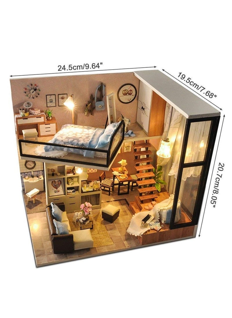 DIY Miniature Dollhouse Kit Creative Room Mini Handmade Wooden Doll House with Dust Proof Cover for Kids Teens Adults Assemble the Villa Model Toy Gift