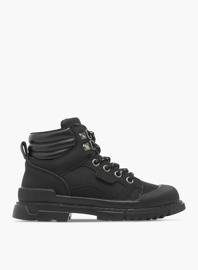 Boys Panelled High Cut Boots with Lace Detail and Zip Closure