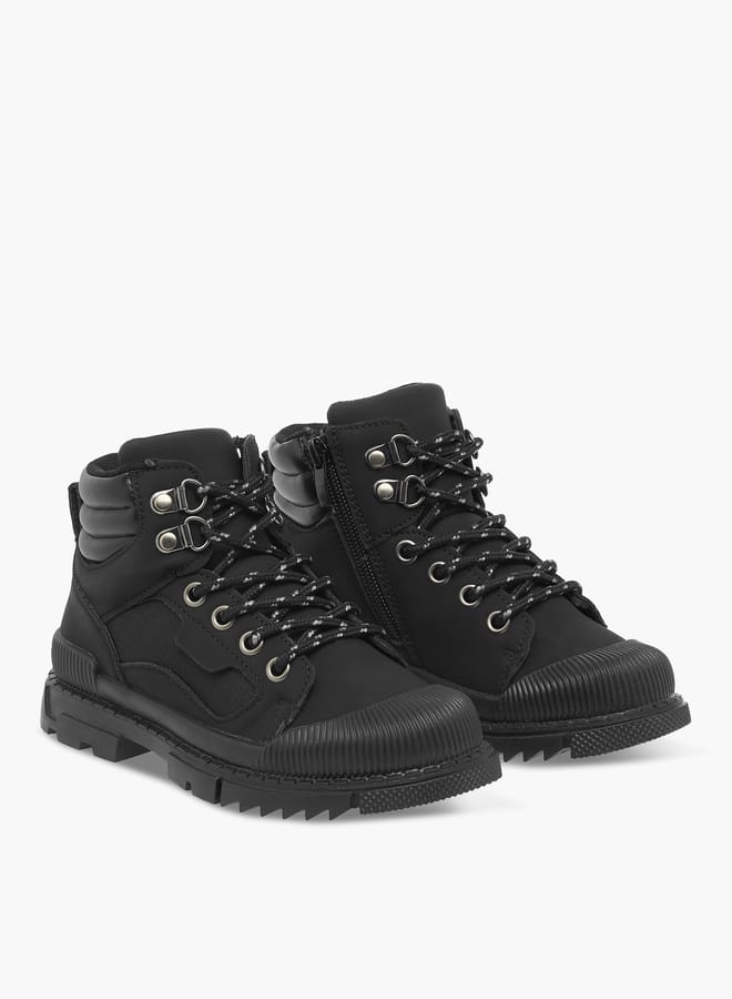 Boys Panelled High Cut Boots with Lace Detail and Zip Closure