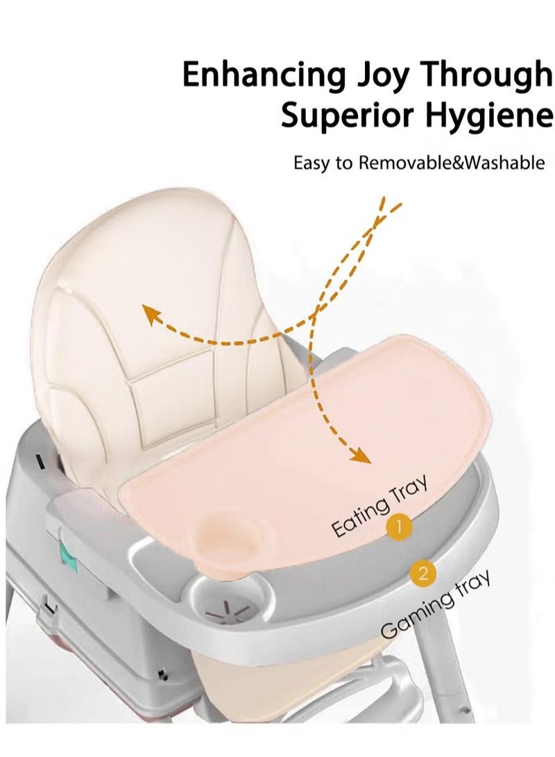 Baby High Chair, Portable Feeding Chair with Dining Tray, Height-Adjustable Toddler Dining Chair for Babies and Toddlers(Beige)