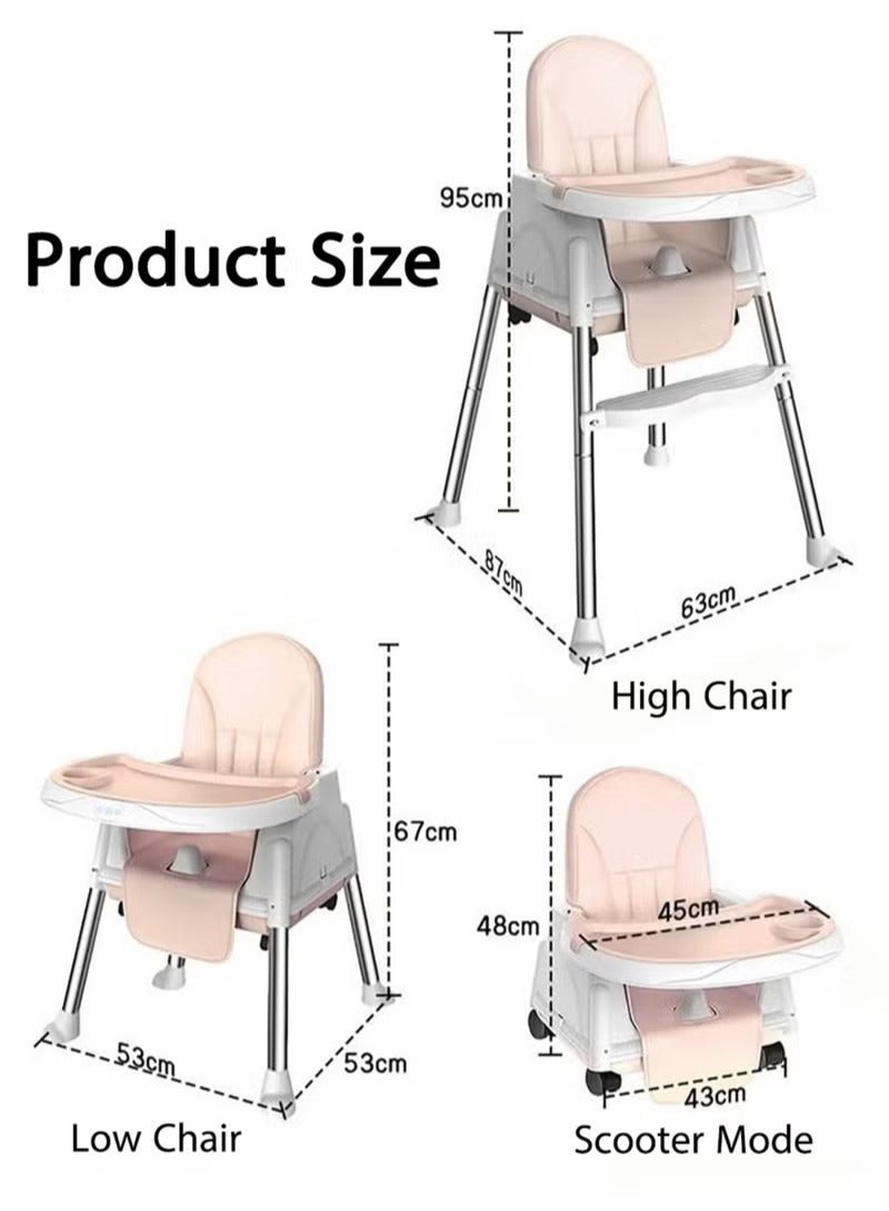 Baby High Chair, Portable Feeding Chair with Dining Tray, Height-Adjustable Toddler Dining Chair for Babies and Toddlers(Beige)