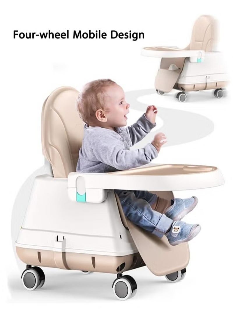 Baby High Chair, Portable Feeding Chair with Dining Tray, Height-Adjustable Toddler Dining Chair for Babies and Toddlers(Beige)