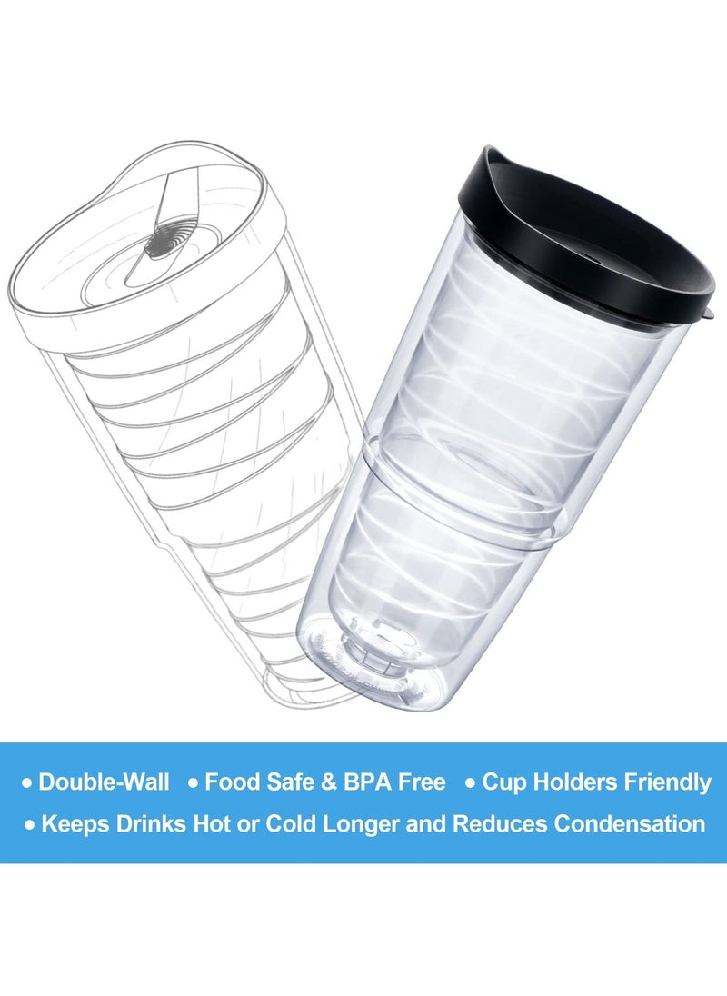 24 Oz Insulated Tumbler with Double Wall, Clear Plastic Cup with Black Lid and Straw, Ideal for Hot and Cold Drinks, Large Capacity