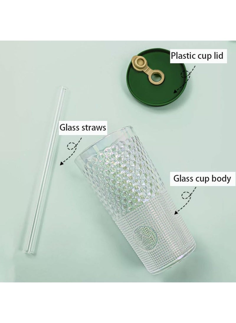 Fashion Glass Cup, with Lid and Straw, 640ml/22.5 Oz Glass Cups, Clear Glassware for Kitchen, Home Heat Resistant Drinking Tumbler Office Ice Coffee Glasses Tea Mug