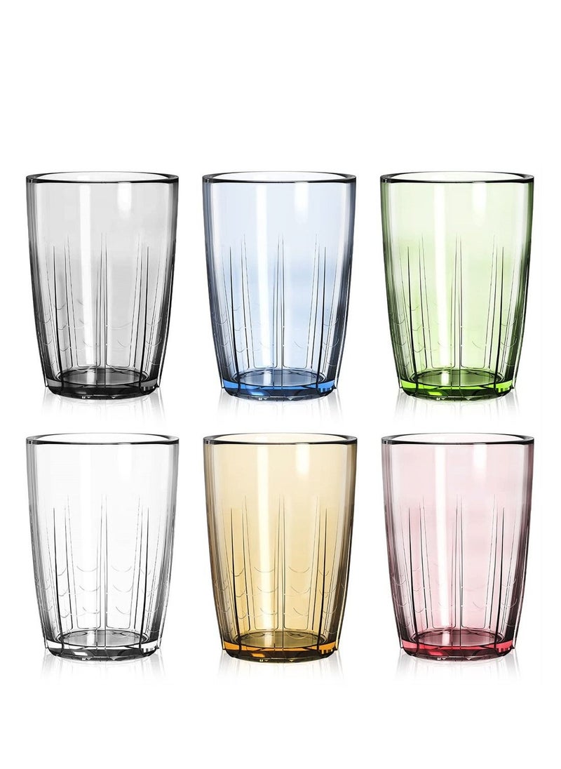 14 oz Unbreakable Premium Drinking Glasses, Set of 6, Acrylic Plastic Tumbler Cups Reusable, BPA free, Dishwasher Safe