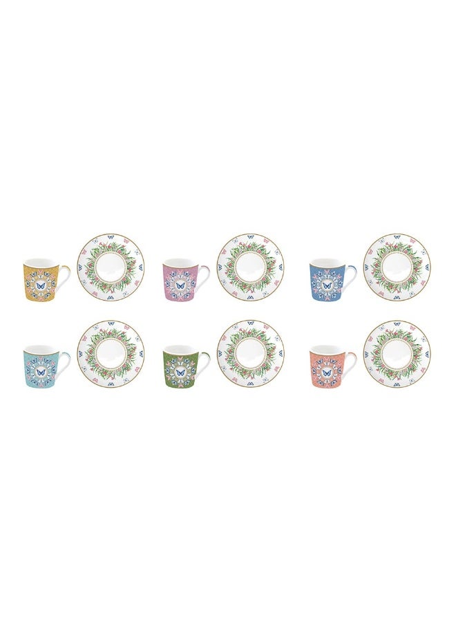 Spring Parade 6 Coffee Cups And Saucer Sets Multicolour - 100 Ml