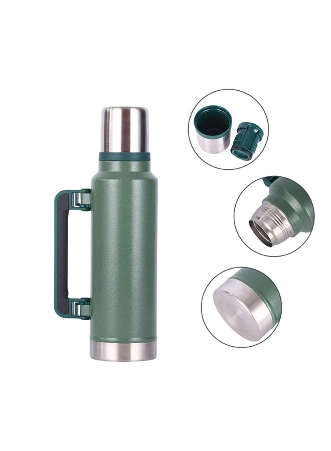 Classic Bottle Stainless Steel Flask Leakproof Lid as Cup with Handle 2.0L Green