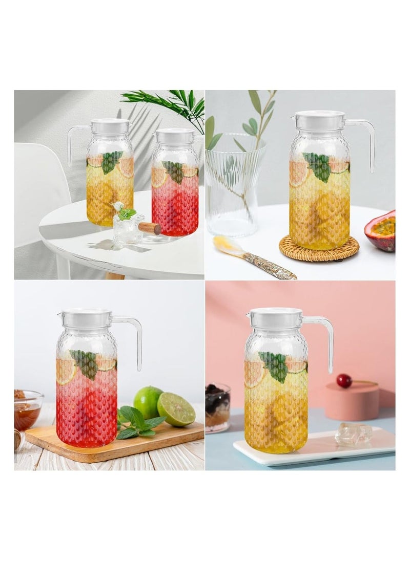 Acrylic Pitcher with Lid and Handle, 1 Litre Clear Water Pitcher 2 Pack, Unbreakable Beverage Pitcher Transparent Juice Container Fridge Door Jug, for Milk Juice Iced Tea Lemonade (BPA-Free)