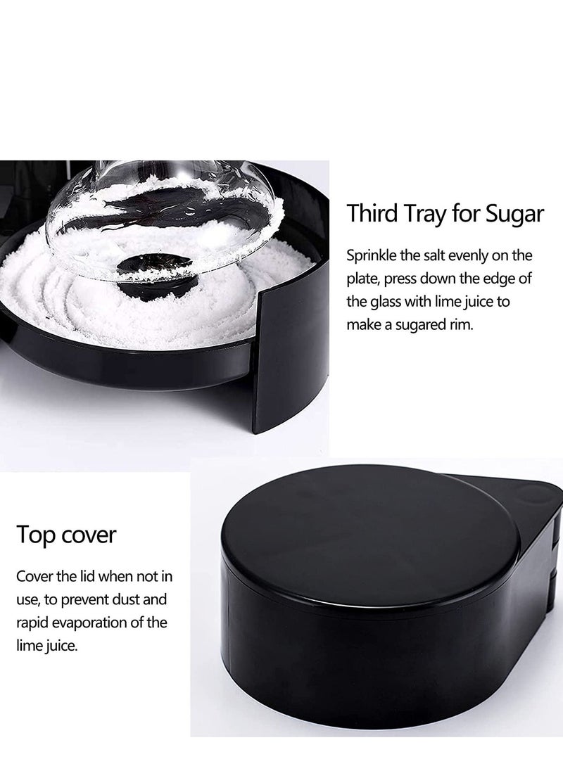 Salt Rimmer Tool with Sponge Margarita Salt and Sugar Rimmer 3 Tier Sugar Salt Rim Lime 3-Tray Black 3 Compartments