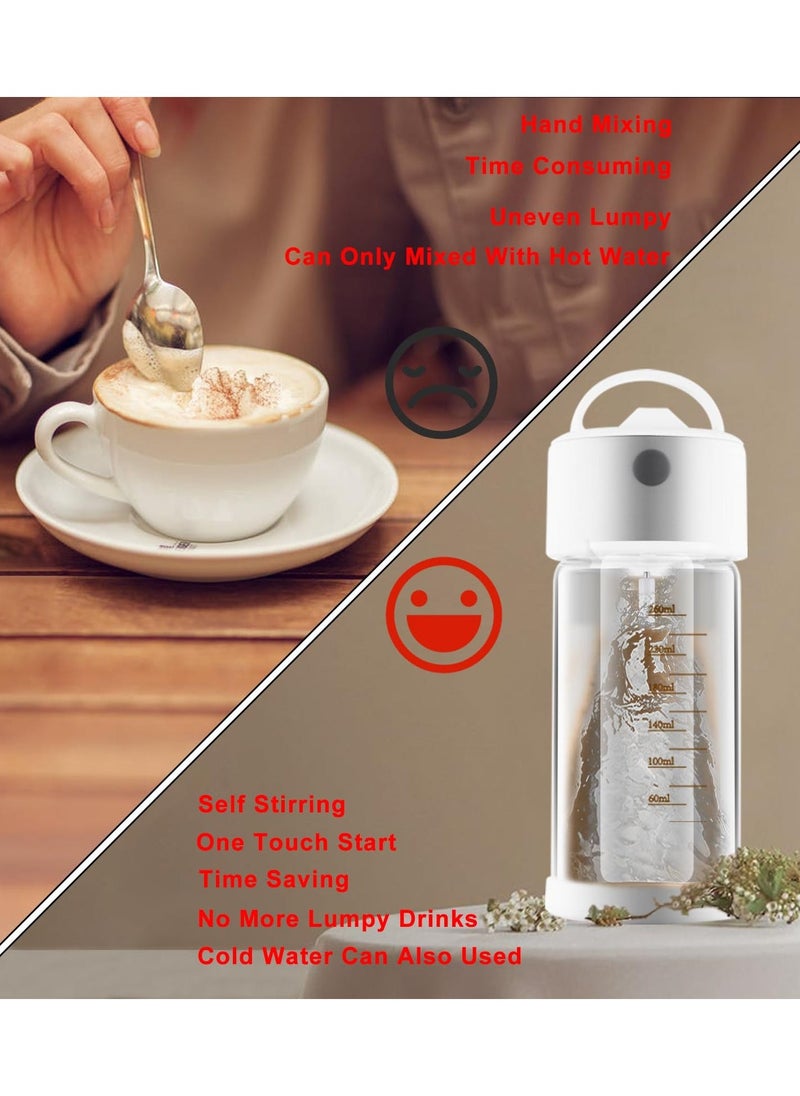 Battery-Powered Self Stirring Mug, Electric Automatic Stirring Cup, 300ml Glass Self Mixing Coffee Mug with Lid & Handle for Office, Home, Travel, Milk, Protein, Chocolate, Juice