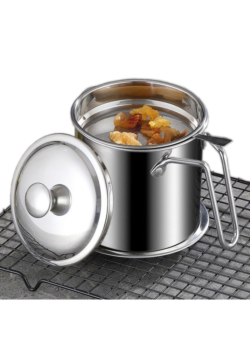 2L Grease Container with Strainer, Stainless Steel Oil Container for Storing Frying Oil and Cooking Grease, with Lid & Handle Suitable for Home Use