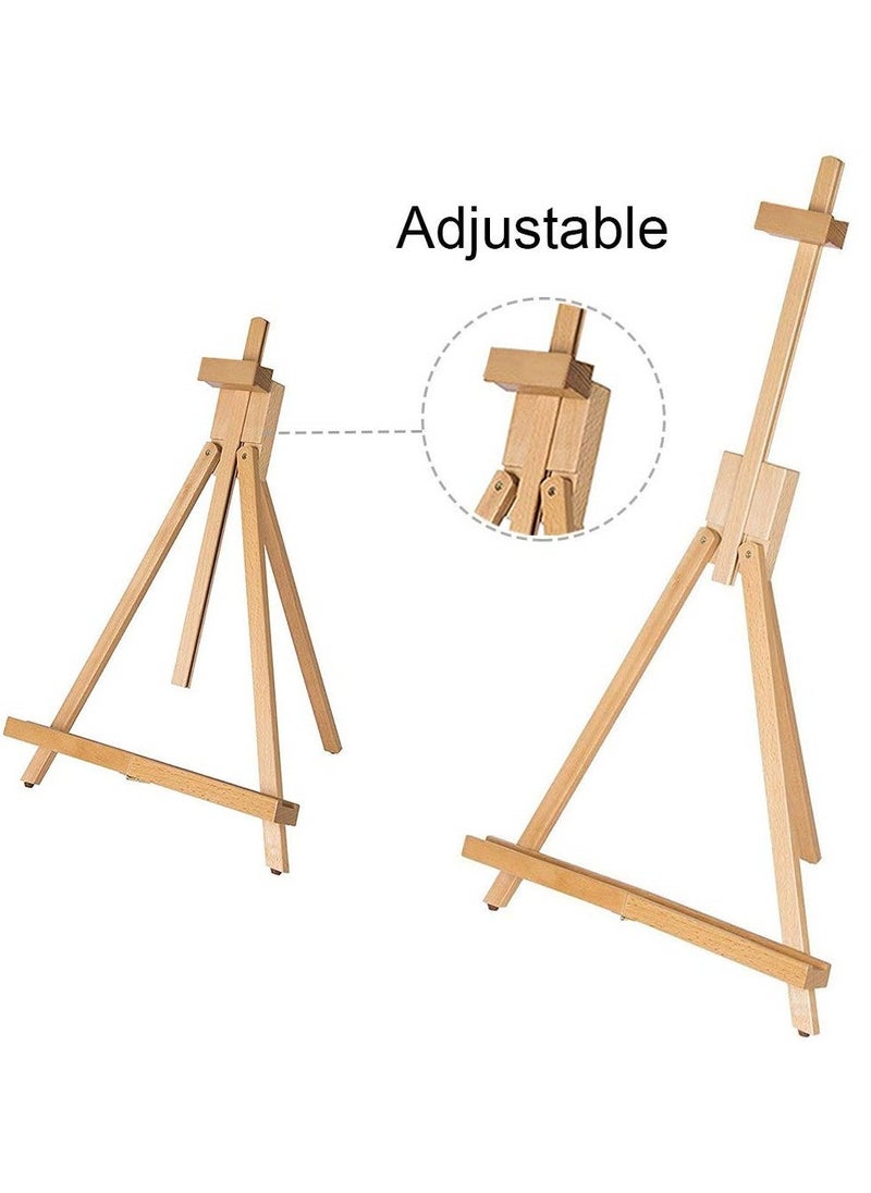 Wooden Easel, Adjustable Beechwood Tripod Display Stand, 31inches High Tabletop Wood Folding Easel, Portable Table Desktop Painting Display Stand, Holds Up to 27inches Canvas