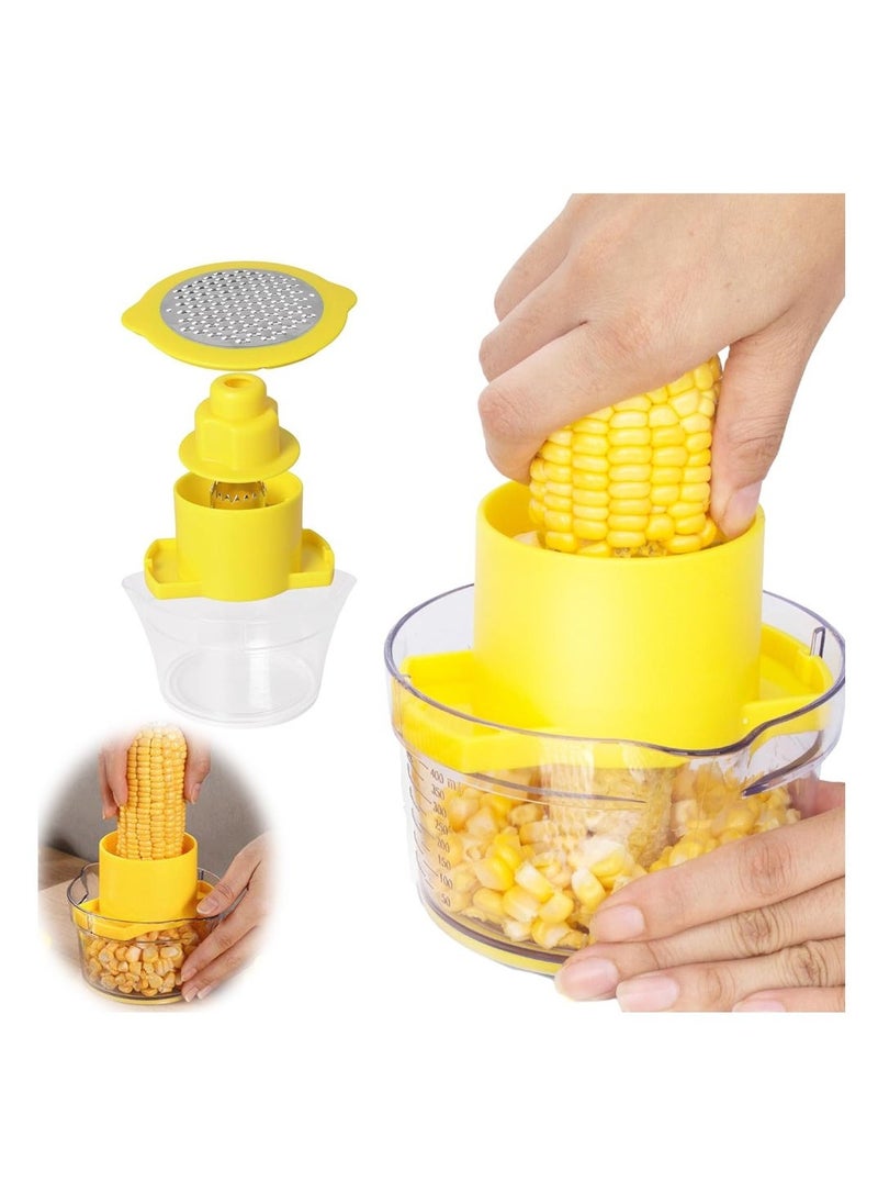 Corn Peeler Tool, Corn Stripper & Remover with Built-In Cup Grater, Corn Cutter with Bowl and Safety Handle, Ginger Grater, Essential Kitchen Gadget for Corn on the Cob