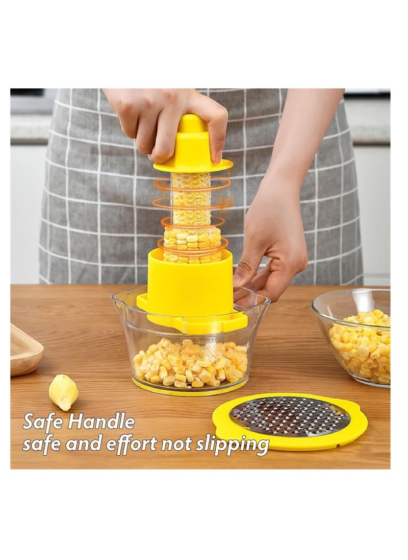 Corn Peeler Tool, Corn Stripper & Remover with Built-In Cup Grater, Corn Cutter with Bowl and Safety Handle, Ginger Grater, Essential Kitchen Gadget for Corn on the Cob