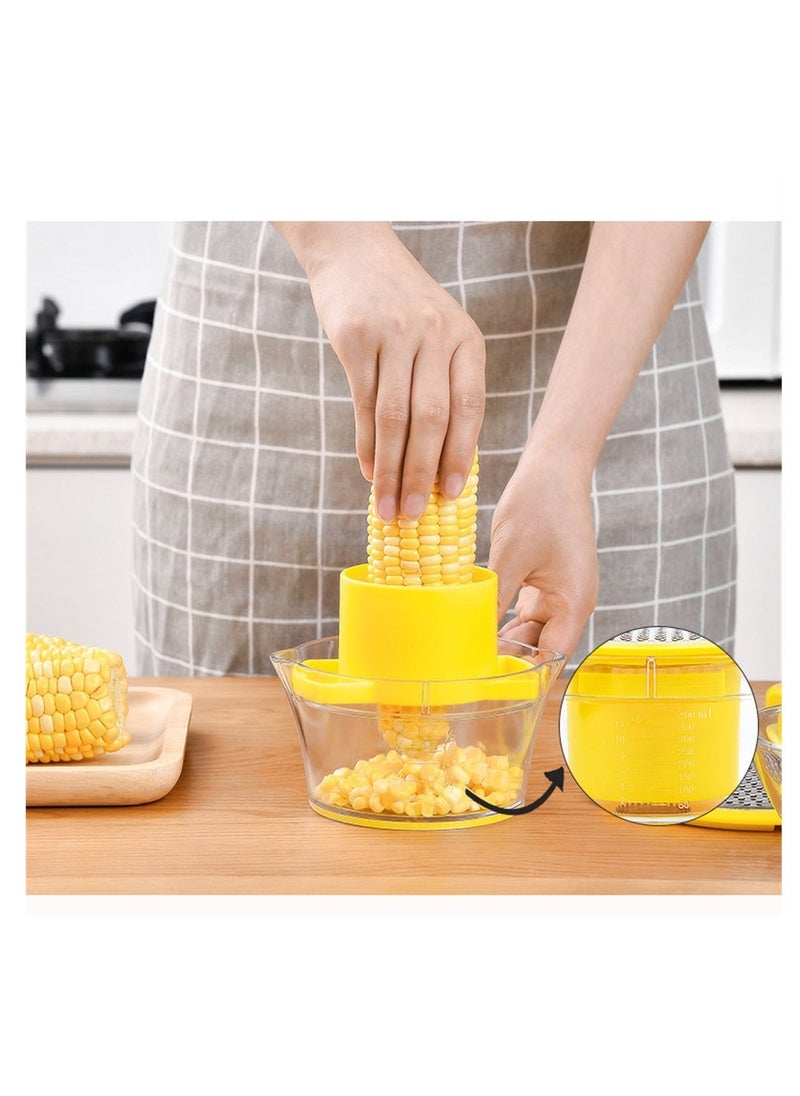 Corn Peeler Tool, Corn Stripper & Remover with Built-In Cup Grater, Corn Cutter with Bowl and Safety Handle, Ginger Grater, Essential Kitchen Gadget for Corn on the Cob