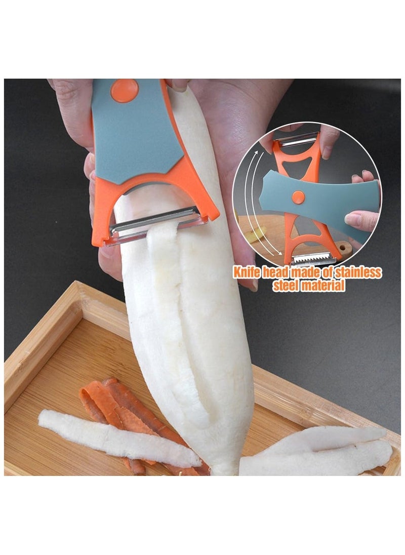 2-in-1 Melon and Fruit Peeler 2pcs, 2024 Upgraded Multifunctional Peeler for Fruits & Vegetables, Household Vegetable and Fruit Two in One Peeler, Dual Sharp Stainless Steel Blades (gray)