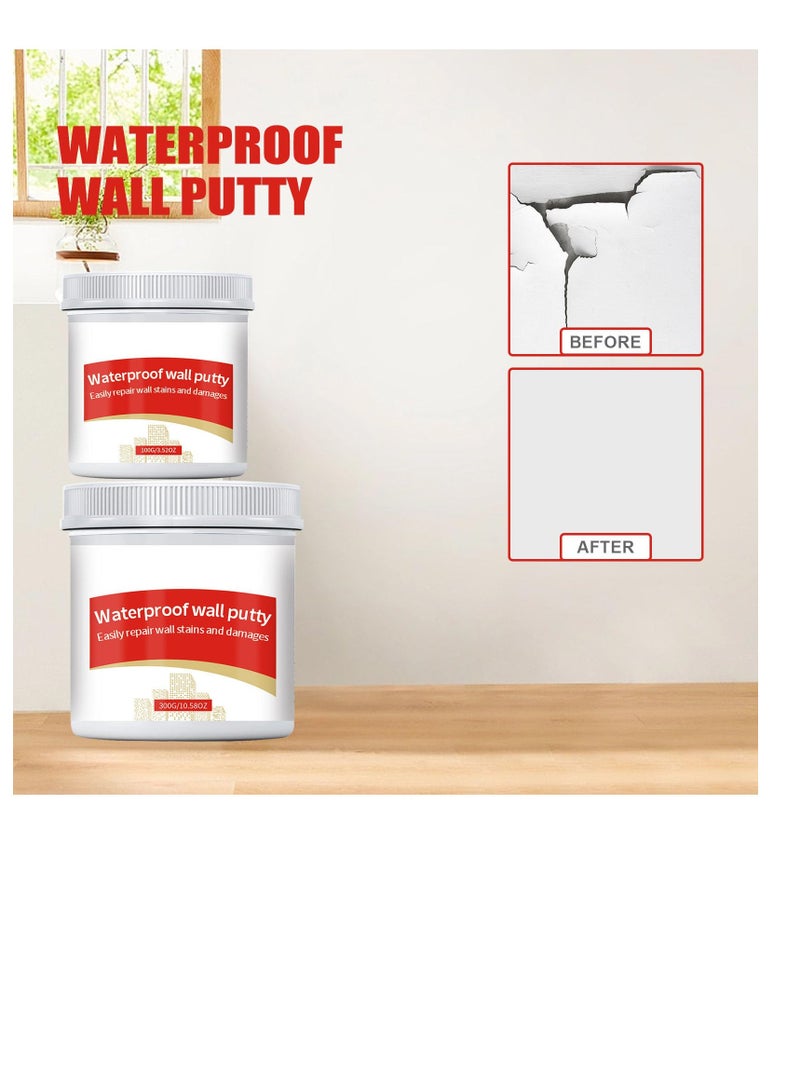Waterproof Wall Repair Paste with Scraper, 2 PCS 300g Drywall Patch Repair Kit, Wall Repair Putty, Wall Patching Pastes, Wall Mending Agent for Home Wall, Plaster Dent & Wood Scratch Repair