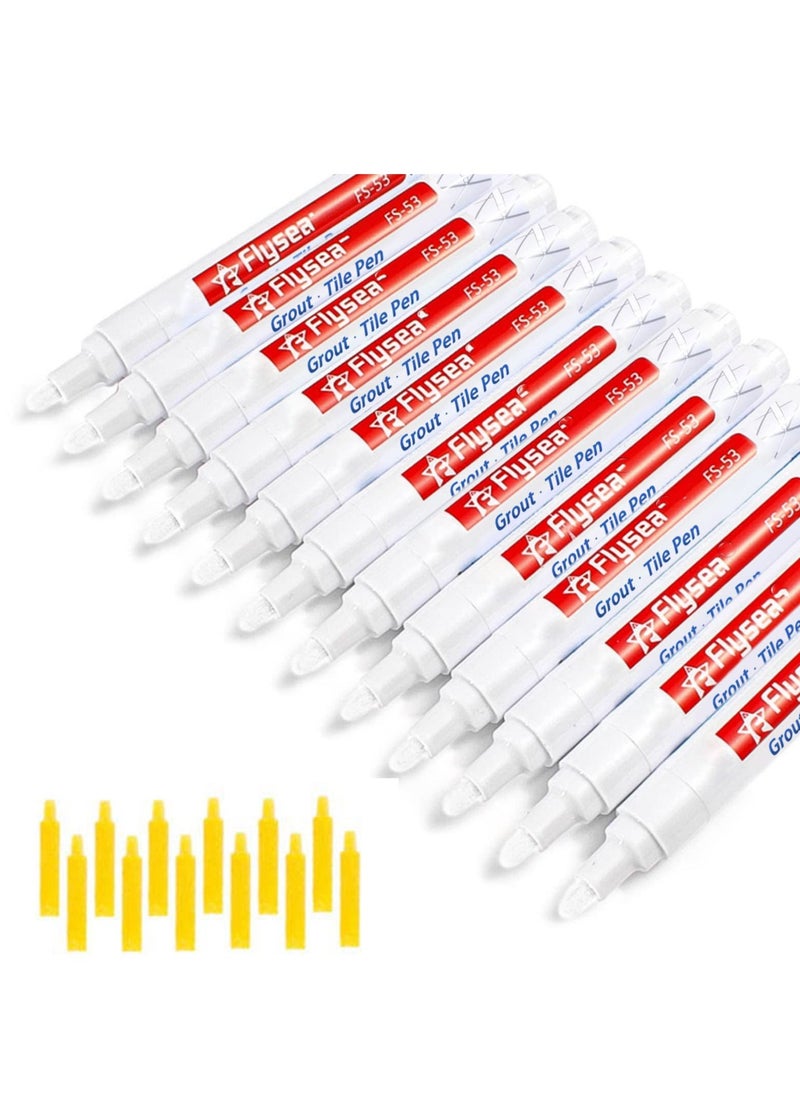 12 Pack Grout Pen Push Type Water Based Tile Marker Replaceable Nib Repair Pens for Bathroom Kitchen Parlor Bedroom Balcony Wall Ceramic Tile and Floor Color Restore White