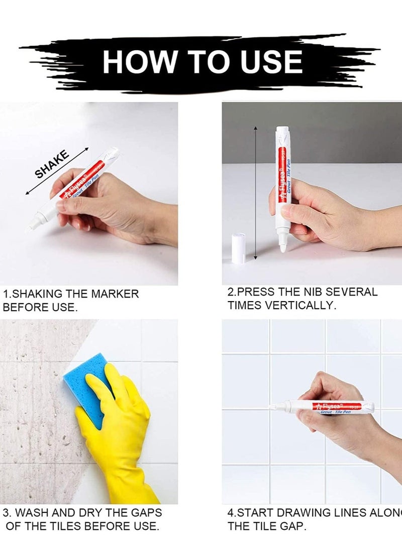 12 Pack Grout Pen Push Type Water Based Tile Marker Replaceable Nib Repair Pens for Bathroom Kitchen Parlor Bedroom Balcony Wall Ceramic Tile and Floor Color Restore White