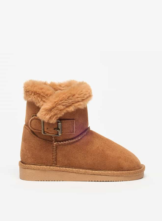 Girls Plush Detail Slip-On High Cut Boots