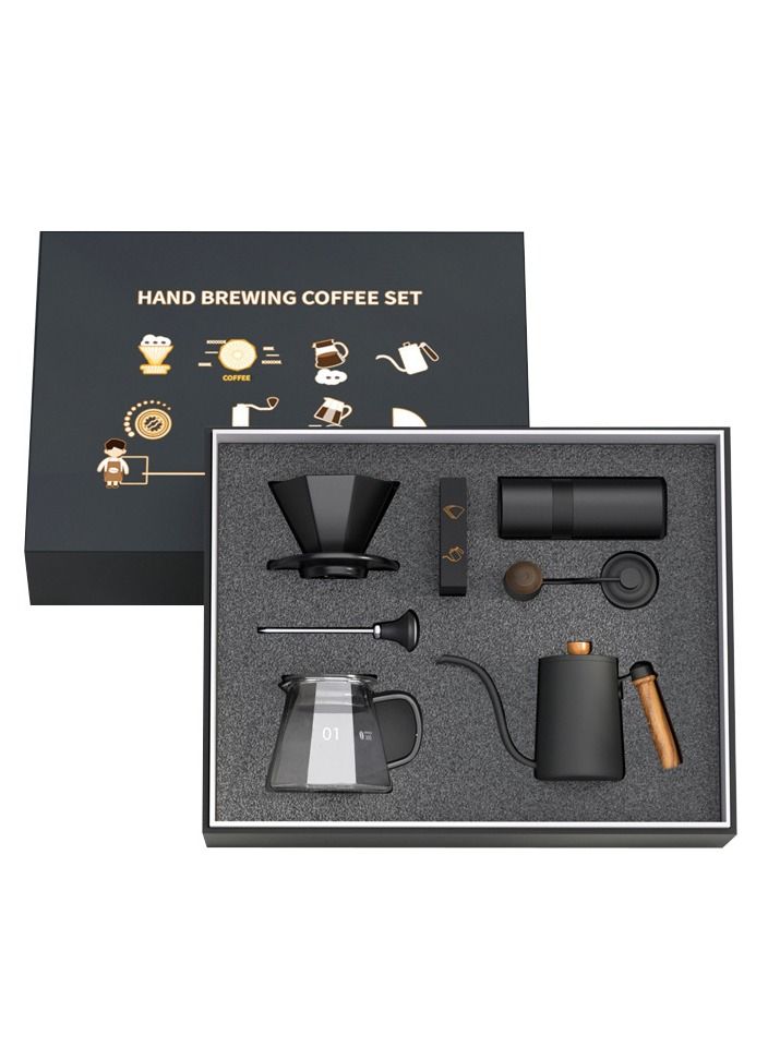 Pour Over Coffee Maker Set,Coffee Kettle,Bean Grinder,Filter Cup,Filter Paper,Cup,Thermometers all in 1 Gift Box