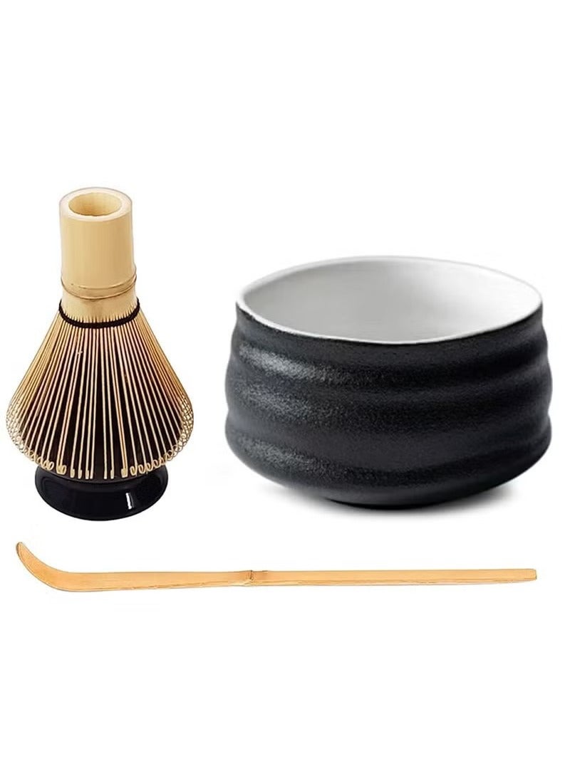 4 Piece Matcha Whisk Set Matcha Tea Set With Ceramic Bowl Prong Bamboo Whisk Whisk Holder And Traditional Scoop Matcha Stirrer Set For A Traditional Cup Of Matcha Black