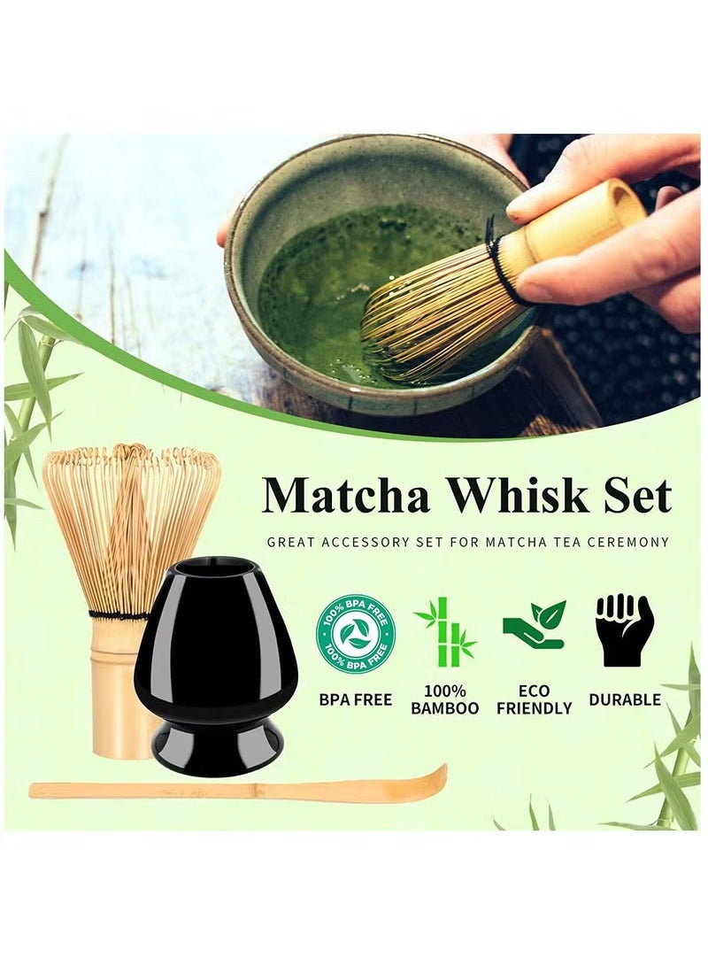 4 Piece Matcha Whisk Set Matcha Tea Set With Ceramic Bowl Prong Bamboo Whisk Whisk Holder And Traditional Scoop Matcha Stirrer Set For A Traditional Cup Of Matcha Black