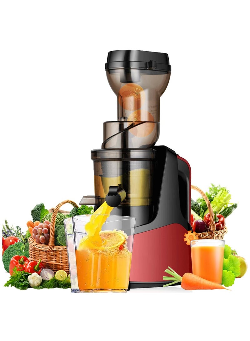 Slow Juicer Machine,Full-Automatic Large-Diameter Juice Separation Juicer, Cold Press Juicer For Whole Fruit With Reverse Function-Perfect For Home Kitchen,Red