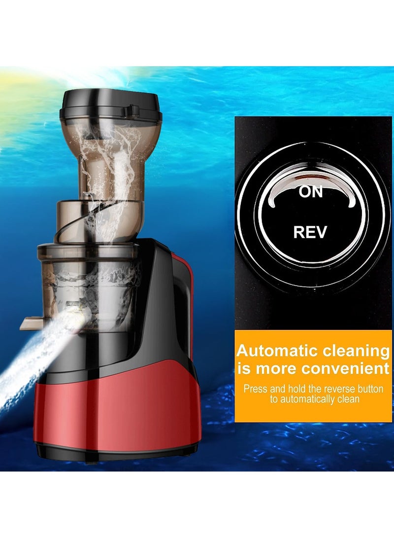 Slow Juicer Machine,Full-Automatic Large-Diameter Juice Separation Juicer, Cold Press Juicer For Whole Fruit With Reverse Function-Perfect For Home Kitchen,Red