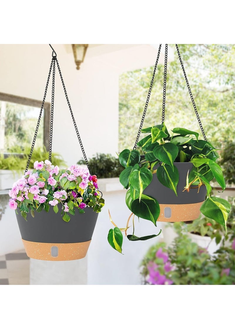 2 Pack Hanging Planters Set 10 Inch Indoor Outdoor Hanging Plant Pot Basket, Hanging Flower Pot with Drainage Hole with 3 Hooks for Garden Home