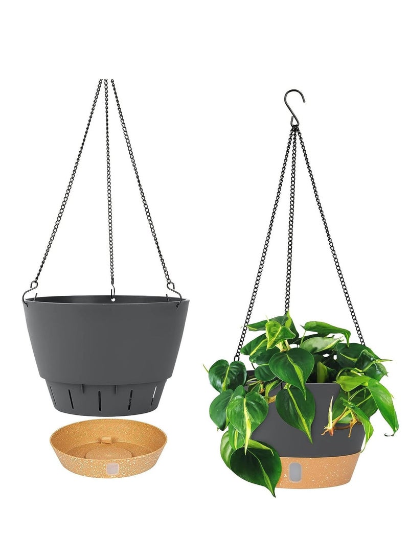 2 Pack Hanging Planters Set 10 Inch Indoor Outdoor Hanging Plant Pot Basket, Hanging Flower Pot with Drainage Hole with 3 Hooks for Garden Home